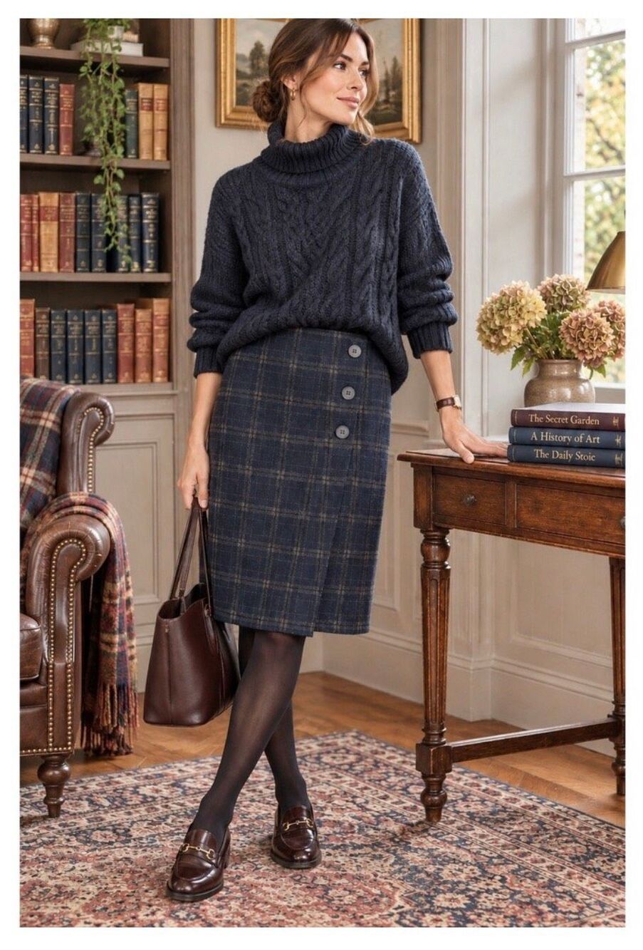 NWT J. Jill plaid pencil skirt navy xl
